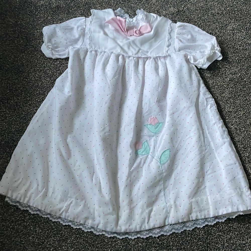 BONNIE JEAN Vintage white Pink Roses Party Dress Girls 6X collar made in USA